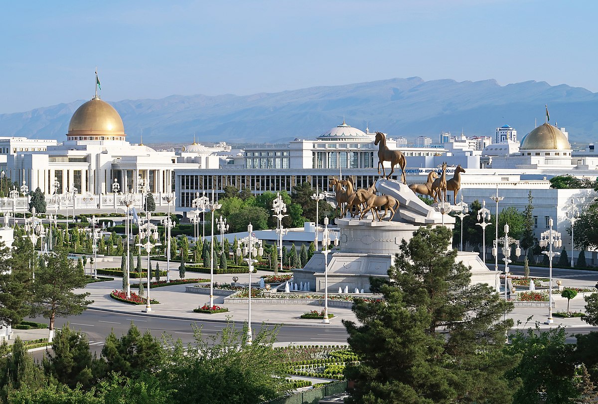 White marble architecture and monuments of Ashgabat city Turkmenistan